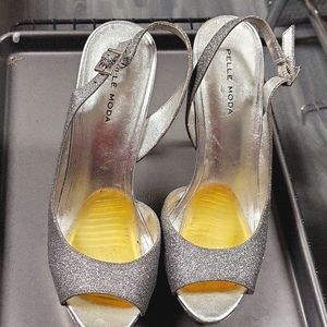 Pelle Moda silver open toe heels
